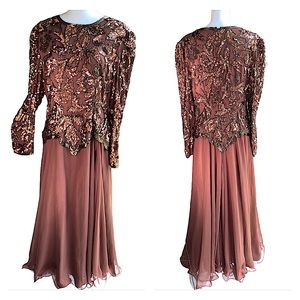 Vintage Lilie Rubin Copper Sequin Formal Gown. B21